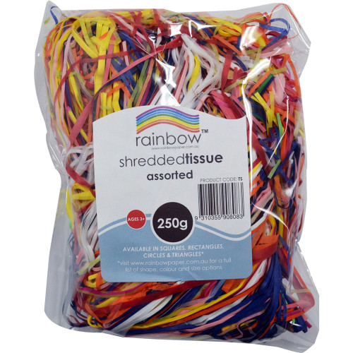 RAINBOW SHREDDED TISSUE 250gm Assorted Colours