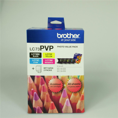 BROTHER LC-73 ORIGINAL BK/C/M/Y VALUE PACK + 40 SHEETS PAPER Suits MFCJ6510DW / J6710DW / J6910DW