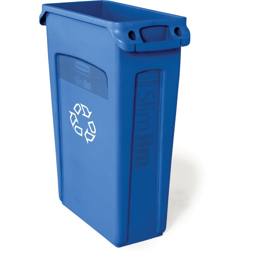 RUBBERMAID SLIM JIM BIN 87LT Venting Channels Blue Recycled (Lid not Included)