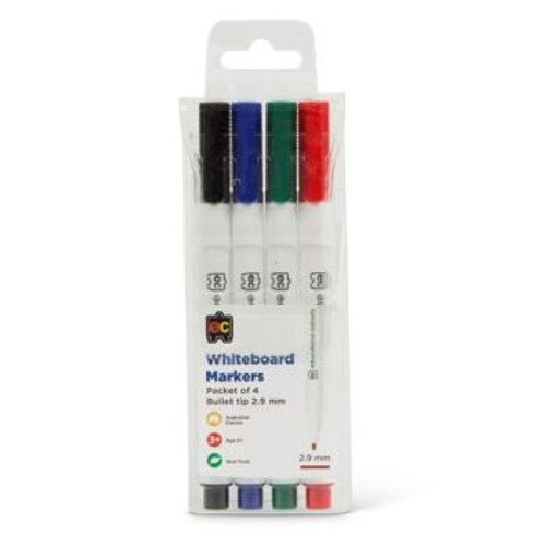 WHITEBOARD MARKERS THIN SET OF 4, Bullet Tip 2.9mm