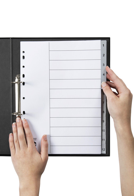 MARBIG POLYPROPYLENE DIVIDERS - NUMERICAL 1-12 A4 Grey