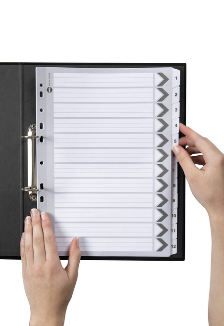 MARBIG PLASTIC BLACK/WHITE TABBED MANILLA DIVIDERS 1-12 Tab A4 Black/White