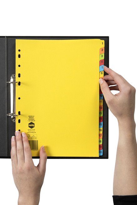 MARBIG BRIGHT MANILLA DIVIDERS 1-20 A4 Multi-Coloured