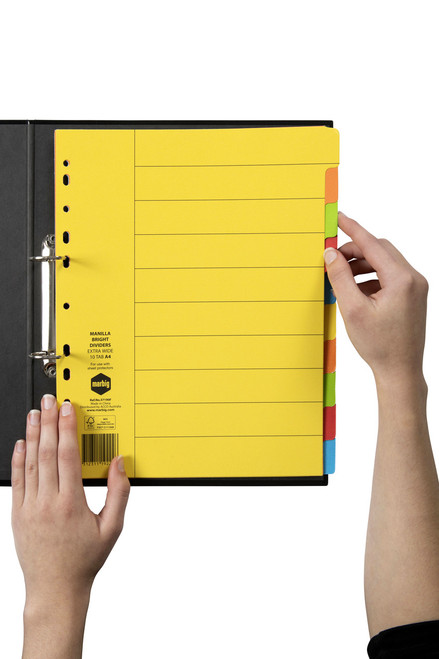 MARBIG EXTRA WIDE MANILLA DIVIDERS 10 Tab A4 Multi-Coloured Extra Wide