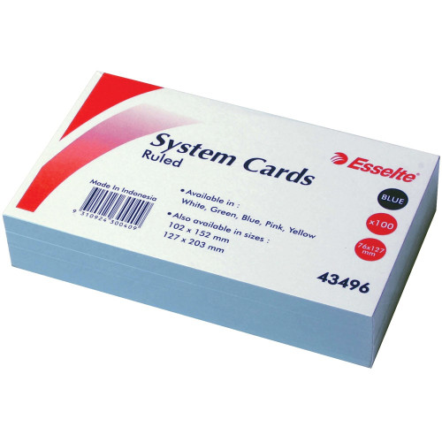 ESSELTE SYSTEM CARDS 75x125mm (3x5) Blue, Pk100