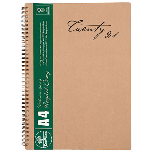 CUMBERLAND ECOWISE SPIRALDIARY A4,Week-Open,Boardcover, Recycled (Sold Out for 2026)