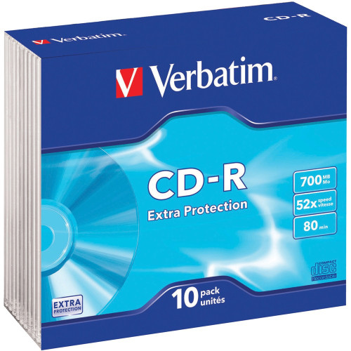 VERBATIM RECORDABLE CD'S CD-R 80min 700MB 52X Slim Case Pk10