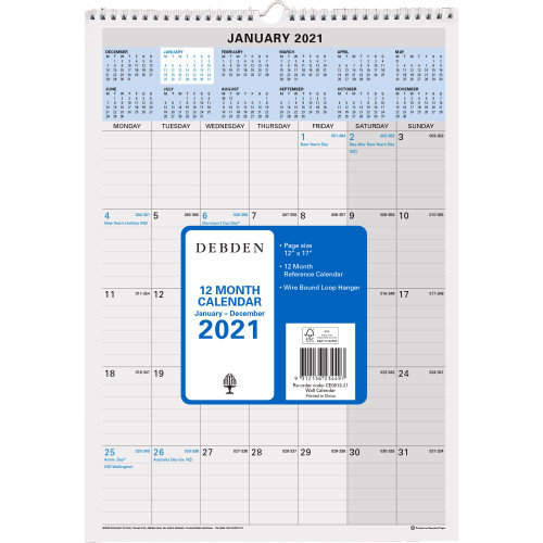 DEBDEN CALENDAR SERIES WIRO WALL PLANNER 394x577mm (2026)