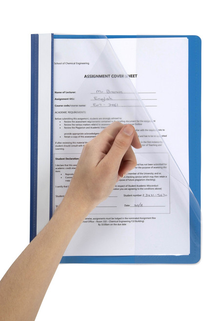 MARBIG A4 DELUXE PP FLAT FILES (CLEAR FRONT) Blue