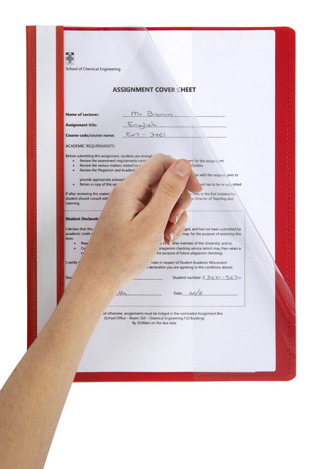 MARBIG A4 DELUXE PP FLAT FILES (CLEAR FRONT) Red