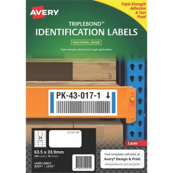 AVERY 959221 TRIPLE BOND Industrial Labels White L6141, Pk10 (240 Labels)