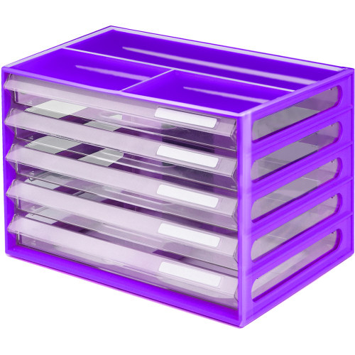 ITALPLAST A4 Document Cabinet 5 Drawer (Landscape) - Grape/ Clear, Each