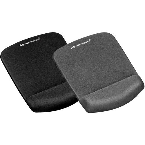 FELLOWES MOUSE PAD WRIST REST BLACK Plush Touch Features Microban
