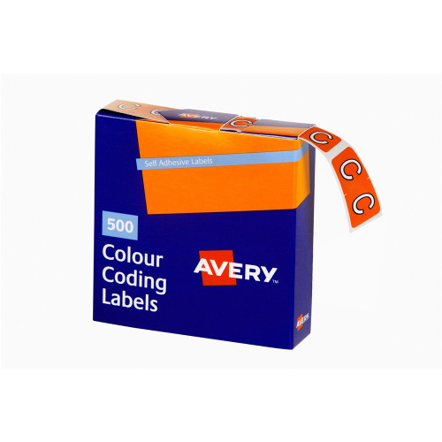 AVERY ALPHABET CODING LABEL C SIDE TAB 25X38MM ORANGE BOX (500 Labels)