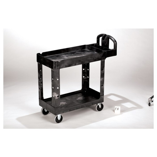RUBBERMAID BLACK HEAVY DUTY ERGO HANDLE UTILITY CART - LIPPED SHELF - SMALL 99CM X 45CM - LOAD LIMIT 227KG (500LB)