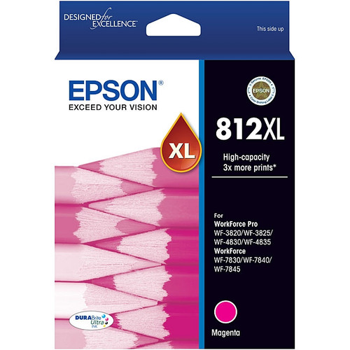 EPSON 812XL MAGENTA INK CARTRIDGE YIELD 1100 PAGES (EPSON WF3820, EPSON WF3825, EPSON WF4830, EPSON WF4835, EPSON WF7830, EPSON WF7840, EPSON WF7845)