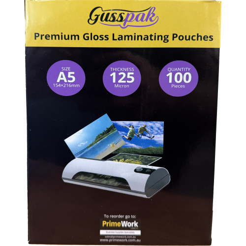 Gusspak A5 Laminating Pouches 154mm x 216mm 125 Micron Premium Gloss Pack Of 100