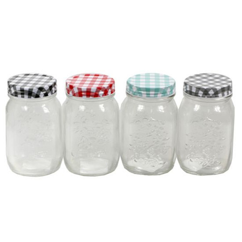Glass Preserve Jar With Printd Lid 500ml (14cm) Assorted