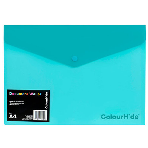 COLOURHIDE DOC WALLET PP W/ BUTTON CYAN