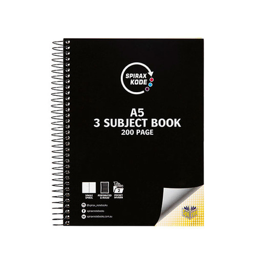 SPIRAX KODE 961 BLACK A5 3-SUBJECT NOTEBOOK 200PG