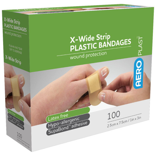 AEROPLAST Plastic X-Wide Strip 7.5 x 2.5cm, Box of 100