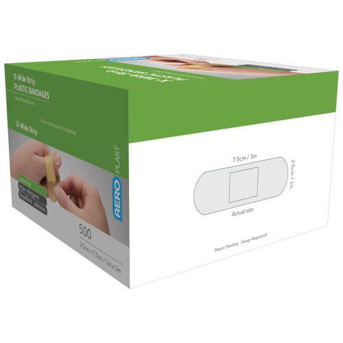 AEROPLAST Plastic X-Wide Strip 7.5 x 2.5cm, Box of 500