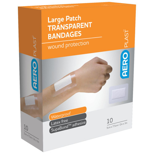 AEROPLAST Transparent Large Patch 7.5 x 5cm, Box of 10