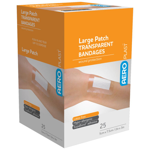 AEROPLAST Transparent Large Patch 7.5 x 5cm, Box of 25