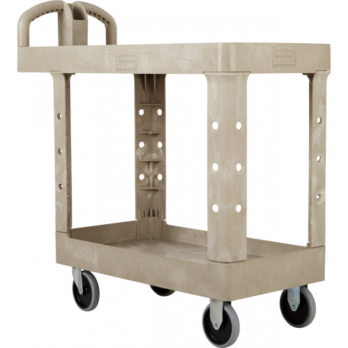 RUBBERMAID BEIGE HEAVY DUTY 2 FLAT SHELF UTILITY TROLLEY SMALL 96CM X 48CM - LOAD LIMIT 227KG (500LB)