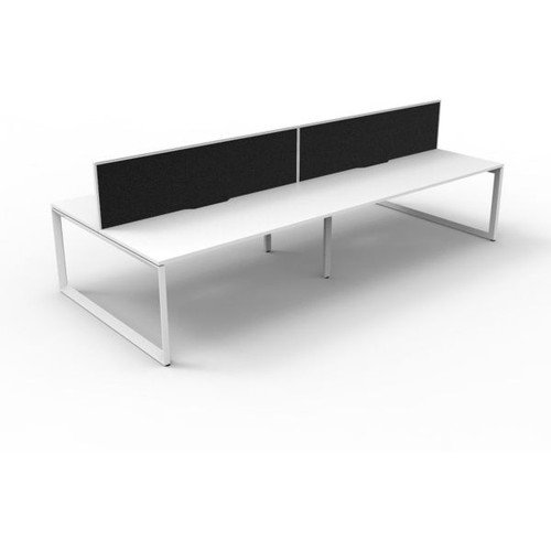 Deluxe Loop Workstation 4 Person With Screen 1500Wx750D White Top White Double Frame