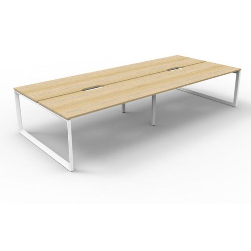 Deluxe Loop Workstation 4 Person No Screen 1200Wx750D Oak Top White Double Frame