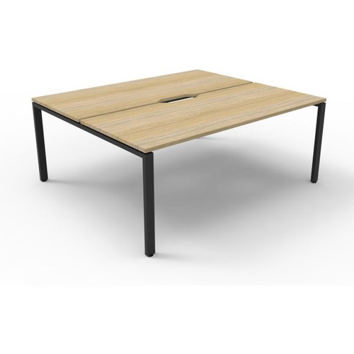 Deluxe Profile Workstation 2 Person No Screen 1500Wx750D Oak Top Black Double Frame
