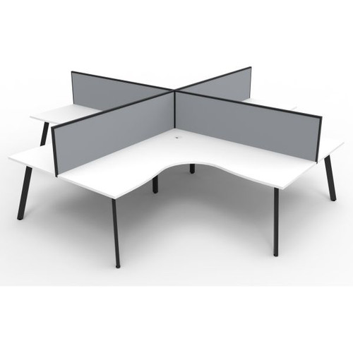 Eternity Corner Workstation 1800Wx1800Wx750D 4 Person White Top Black Quad Frame