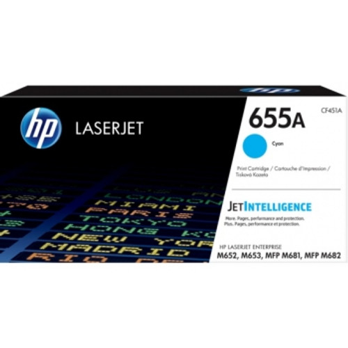 HP #655A CYAN TONER CARTRIDGE CF451A 10.5K YIELD Suits HP Laserjet Enterprise M652 / M653 / MFP M681 / M682 *** Temporarily Out of Stock ***