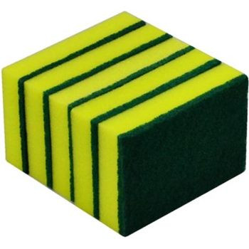 ITALPLAST Heavy Duty Sponge Scourer - 100mm x 150mm - Green / Yellow, Pack of 5