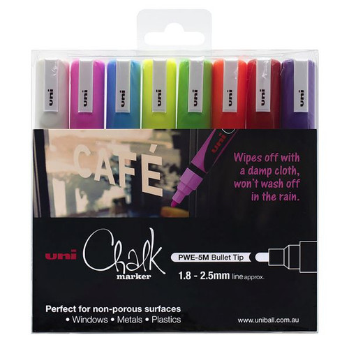 Uni-Ball Chalk Marker Bullet Tip 2.5mm Assorted colours Pack Of 8