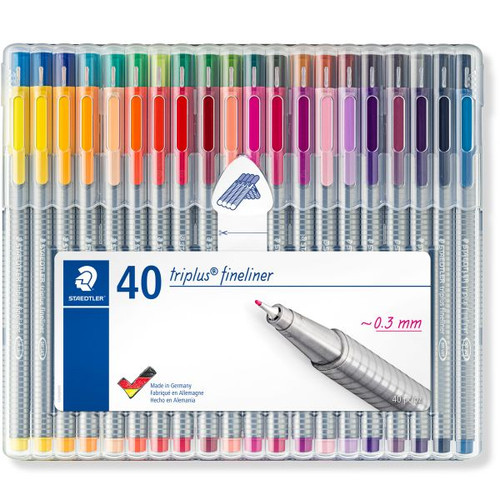 Staedtler 334 Triplus 0.3mm Fineliner - Wallet of 40 Assorted Colours