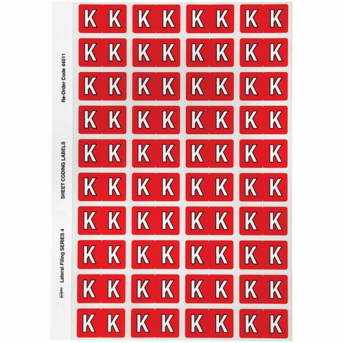 Avery Alphabet Coding Label K Side Tab 25x42mm Red Pack of 240