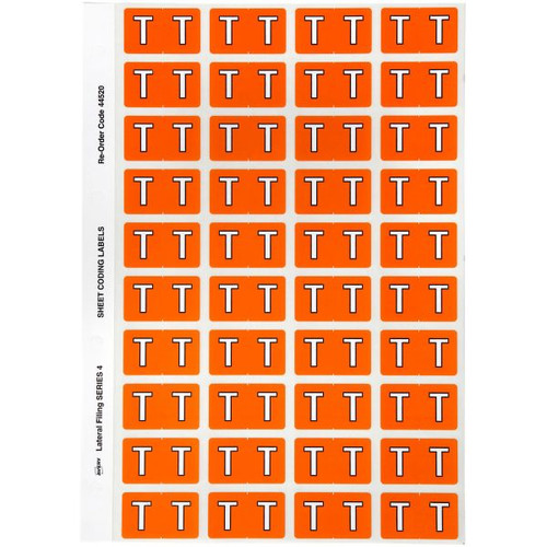 AVERY ALPHABET CODING LABEL T SIDE TAB 25X42MM ORANGE Pack of 240