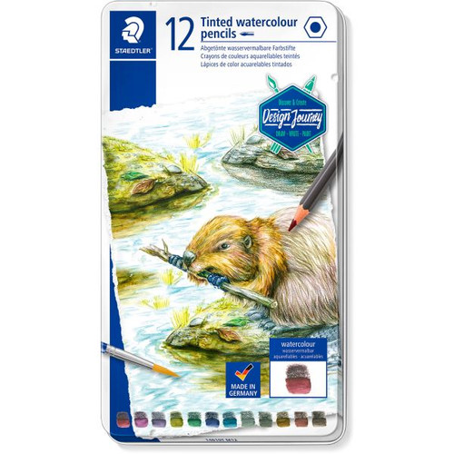 Staedtler 146 Design Journey Tinted Watercolour Pencils, Tin of 12 Assorted Colours