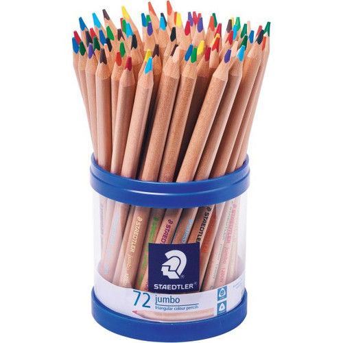 Staedtler 1280 Natural Jumbo Triangular Coloured Pencils, Assorted Cup of 72