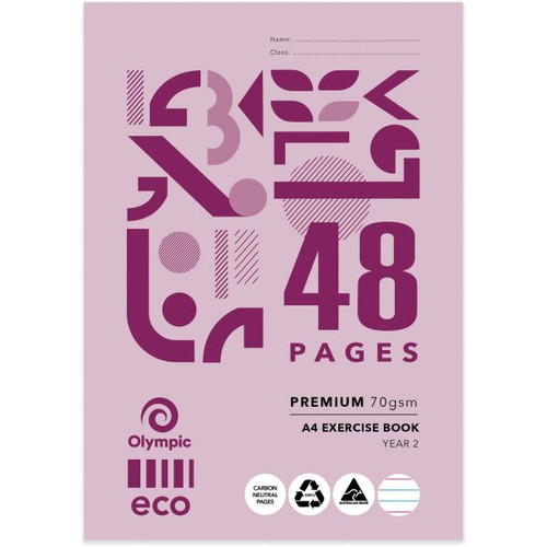 Olympic ECO Exercise Book 70gsm EY24P A4 Year 2 48 Page, Pack of 20 (198867)