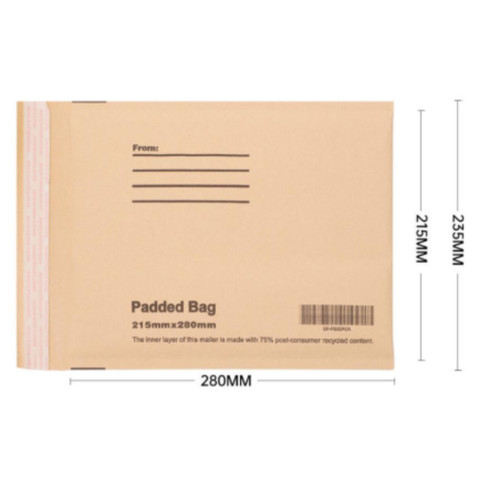 Paper Bubble Padded Bags 215 X 280mm 50mm Flap Brown -  (PB02PCR) JL2 Equivalent, Box of 100