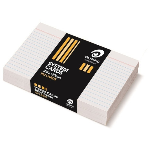 Olympic System Card Ruled 100 x 150mm White, Pack of 100 (28975 / 141456)