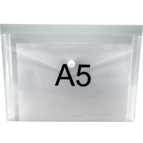 Osmer Plastic Document Wallet A5 Clear With Gusset & Press Button Closure