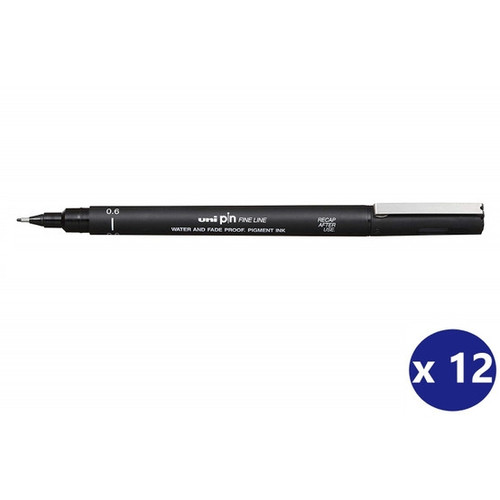UNI PIN 200 FINELINER 0.6mm Black Box of 12 PIN06-200