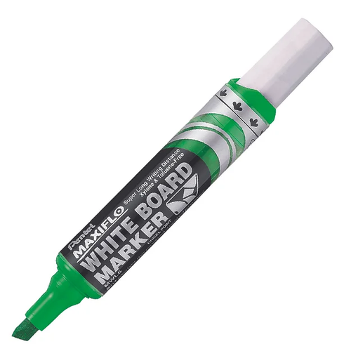 Pentel MWL6 Maxiflo Whiteboard Marker Chisel Point 3.0-7.0mm Green, Box of 12