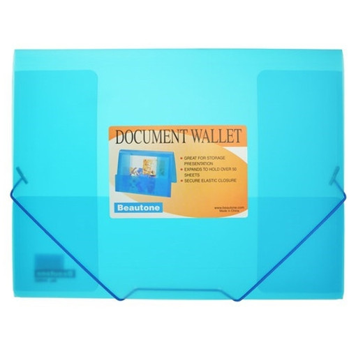 Bantex Cool Frost Transparent Document Wallet PP A4 Elastic Closure - Blue (34982)