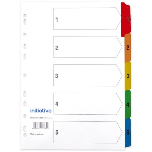 INITIATIVE DIVIDERS INDEX A4 1-5 WHITE WITH COLOURED TABS