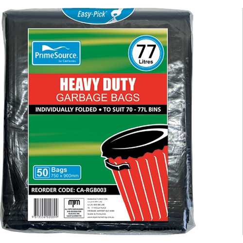 PrimeSource Heavy Duty Plastic Garbage Bags 77L Black Ctn250